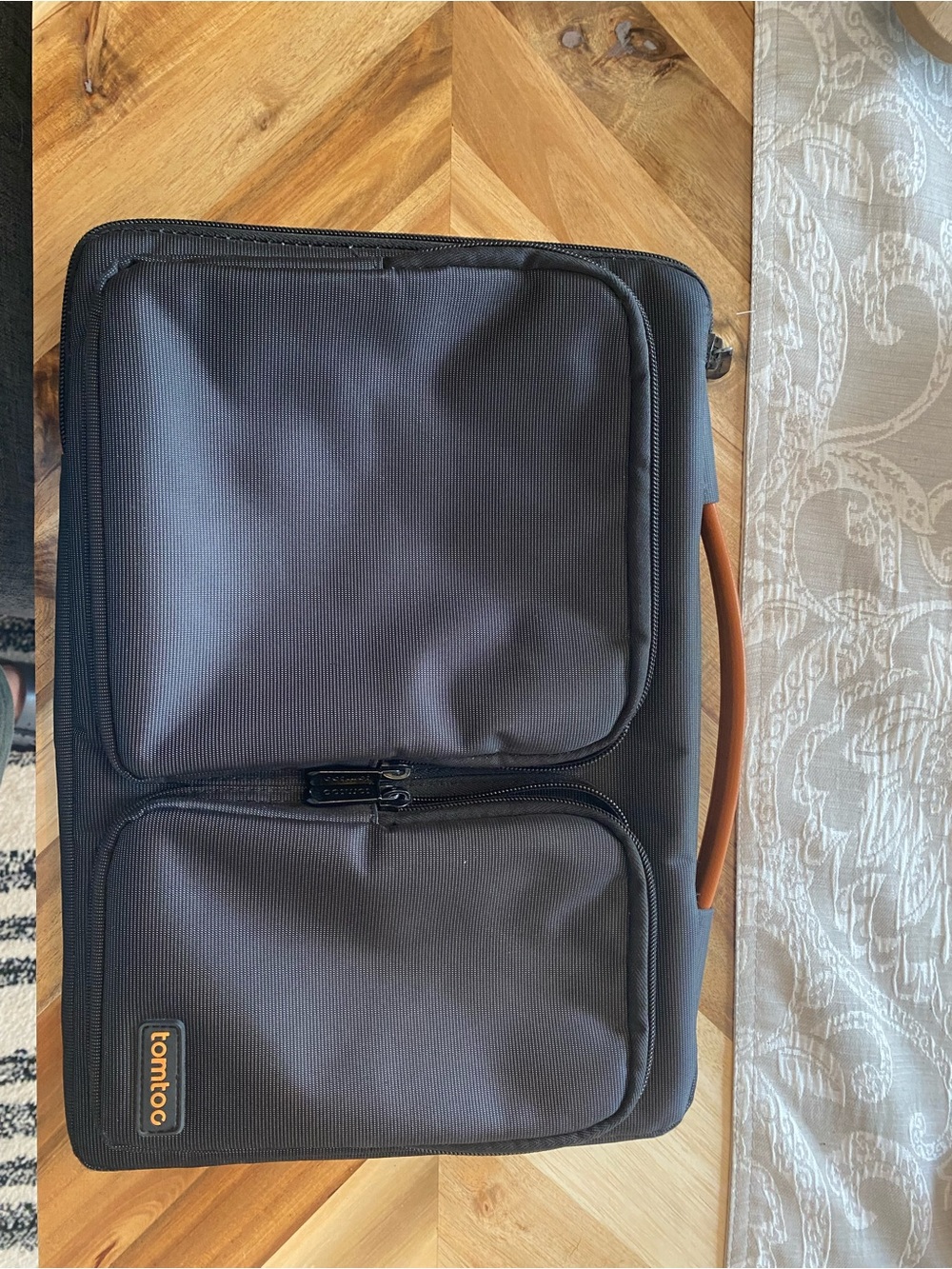 tomtoc 13in Padded Polyester Laptop Sleeve Case Gray Brown Handle